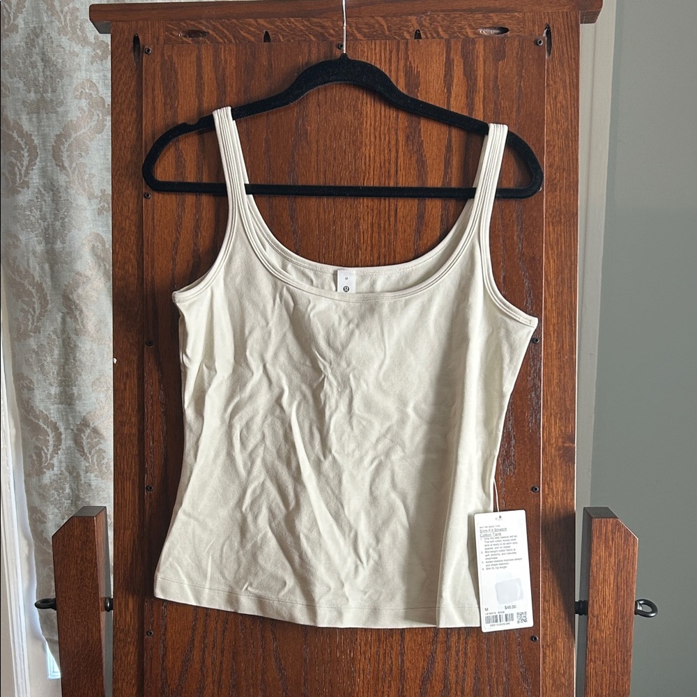 Lululemon Athletica Cream slim fit stretch cotton tank, M